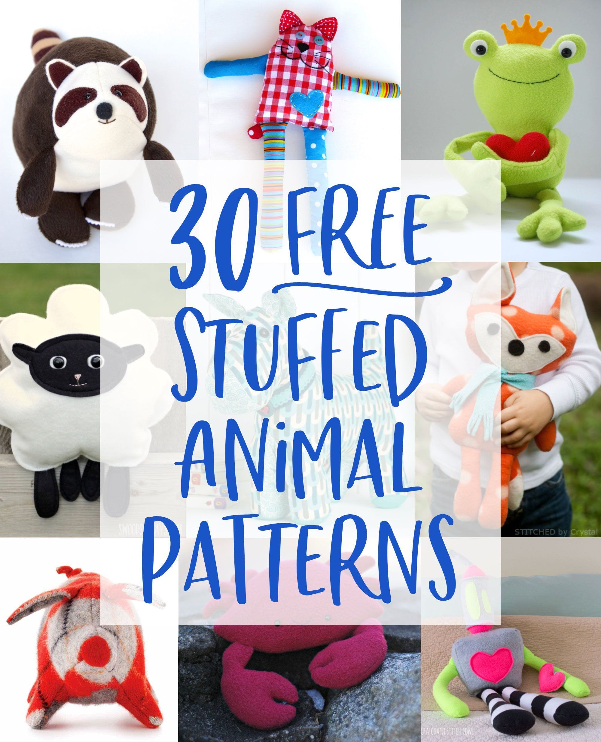 30 FREE Stuffed Animal Patterns with Tutorials to Bring to Life