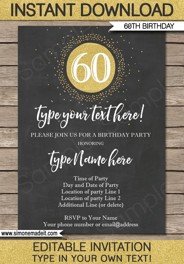 FREE Printable 60th Birthday Invitation Templates