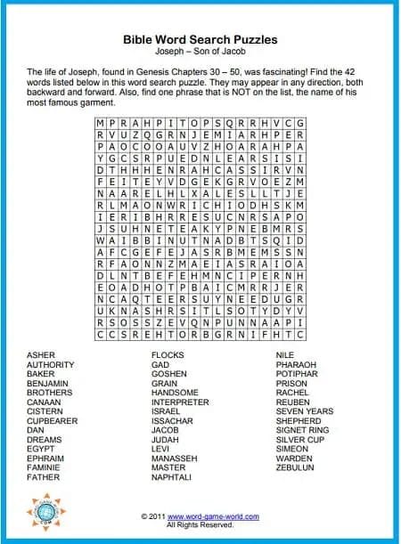 Printable Bible Word Search Puzzles