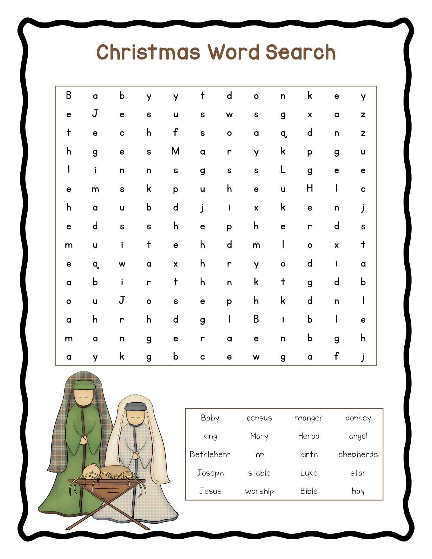 Christian Christmas Word Search Printable