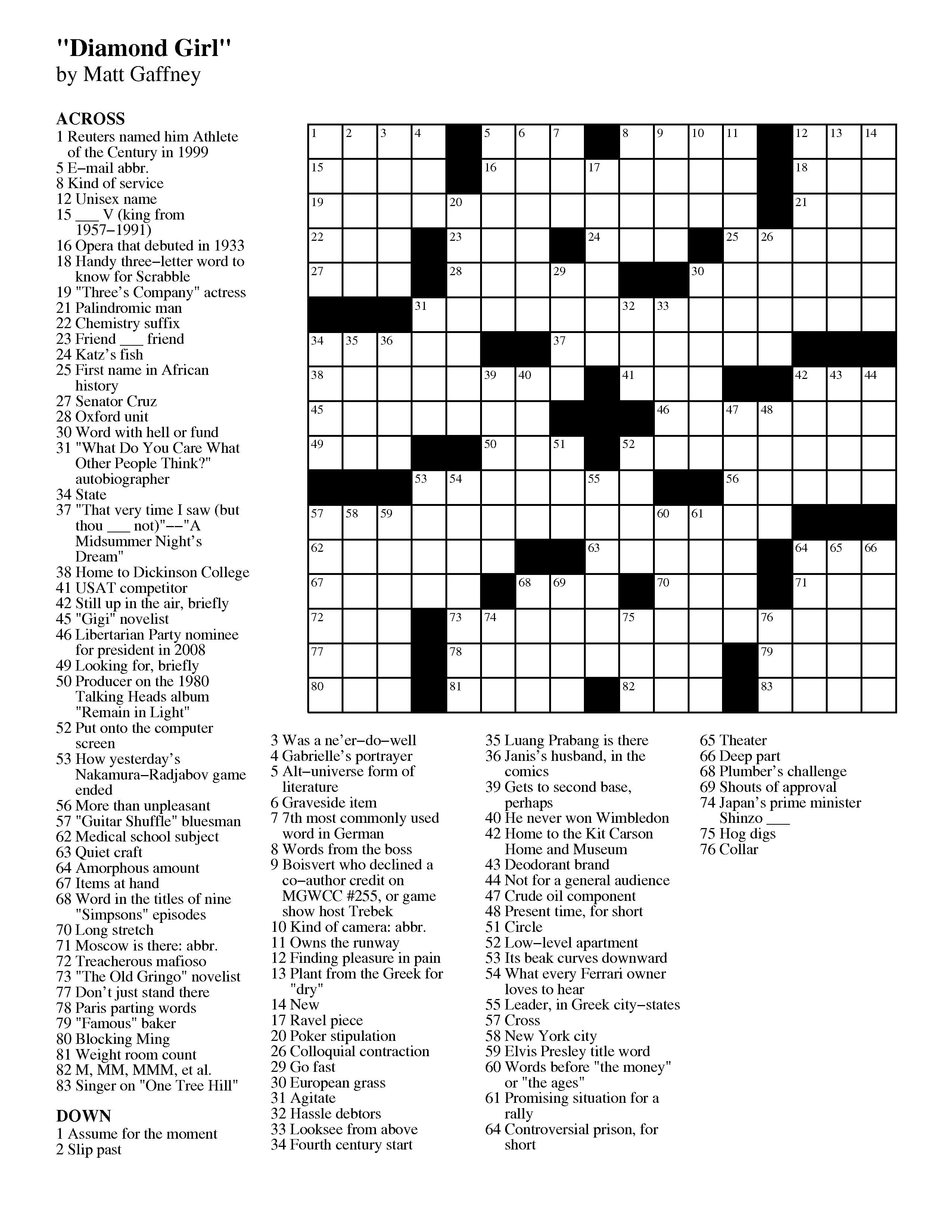 Crossword Puzzles With Answer Key Printables