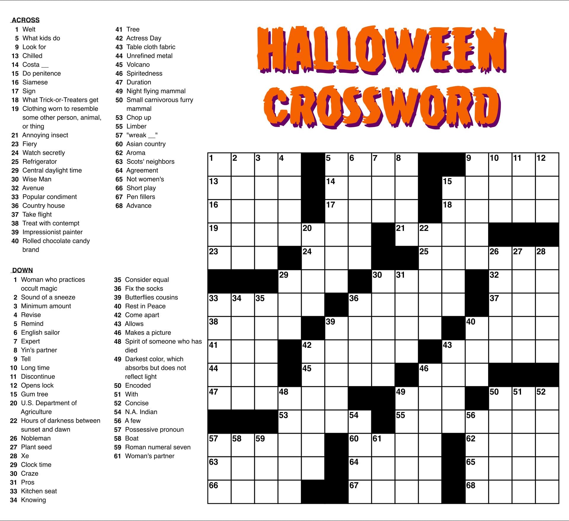 Printable Crossword Puzzles (with Answers)