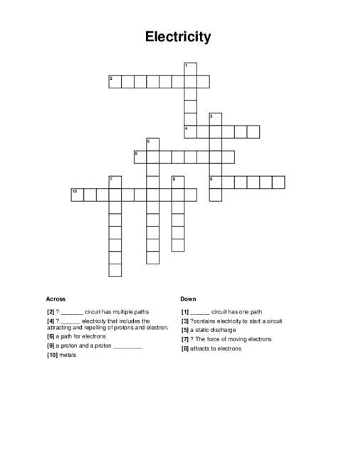 Electricity Crossword Puzzle Printable Free