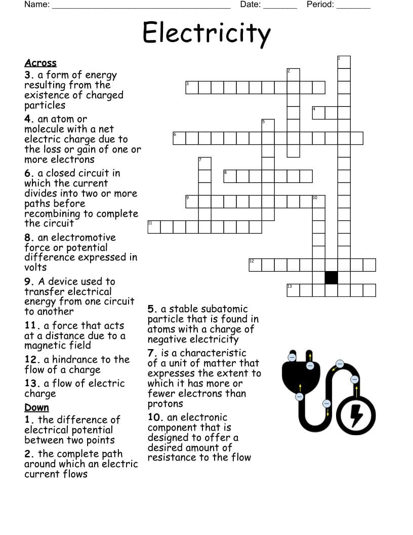 Electricity Crossword Puzzle Printable Free