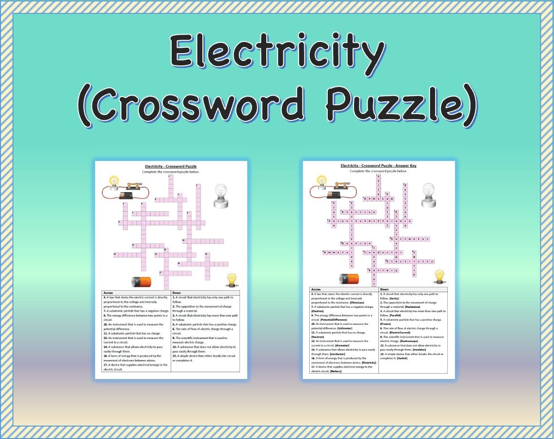 Electricity Crossword Puzzle Printable Free