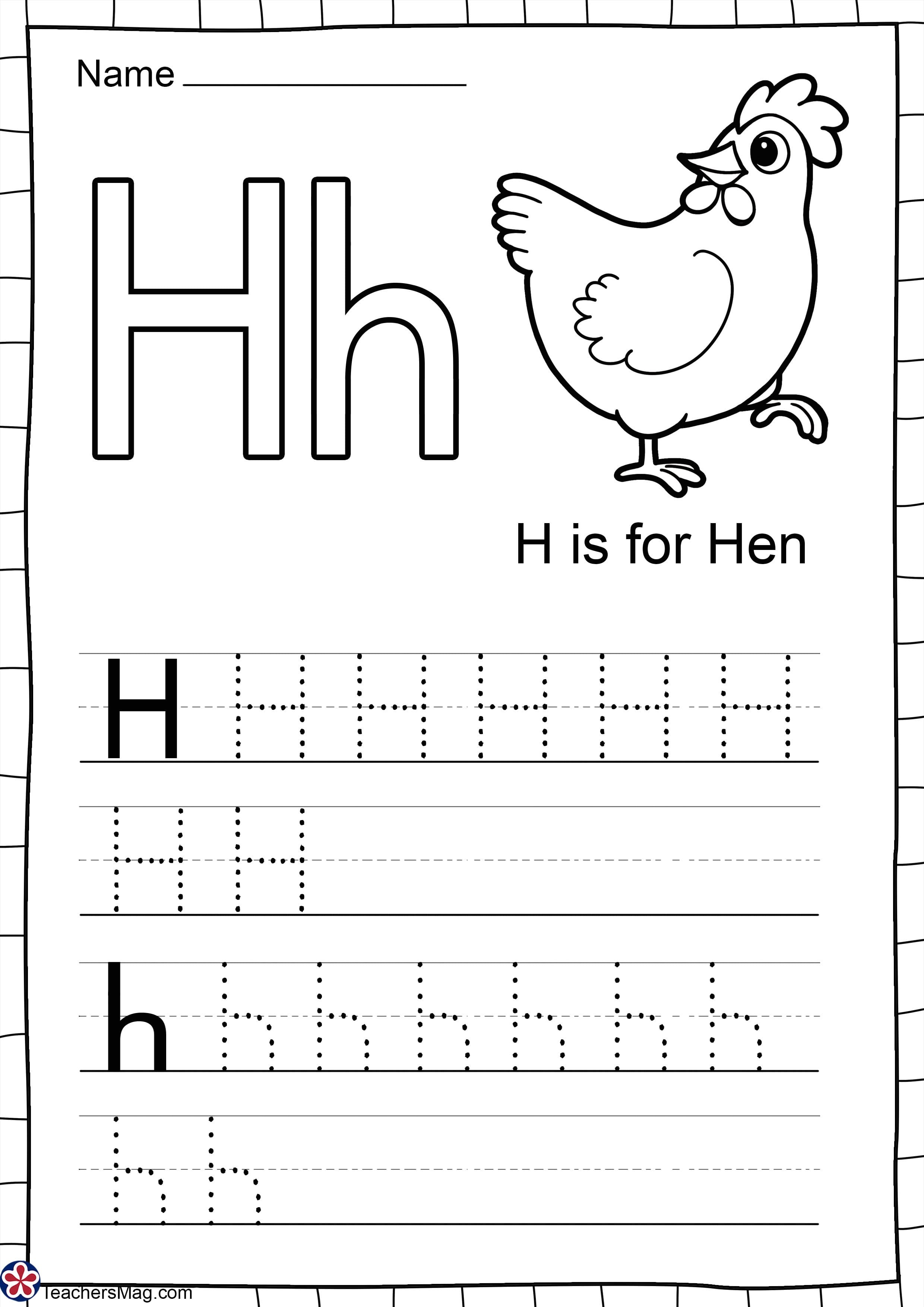 Letter H Free Worksheets