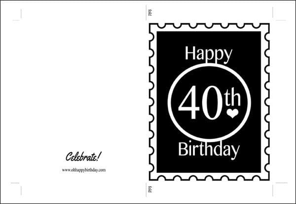 40th Birthday Cards Printable