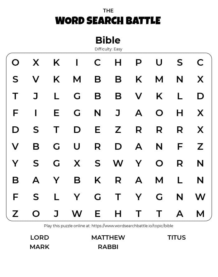 Free Printable Bible Word Search