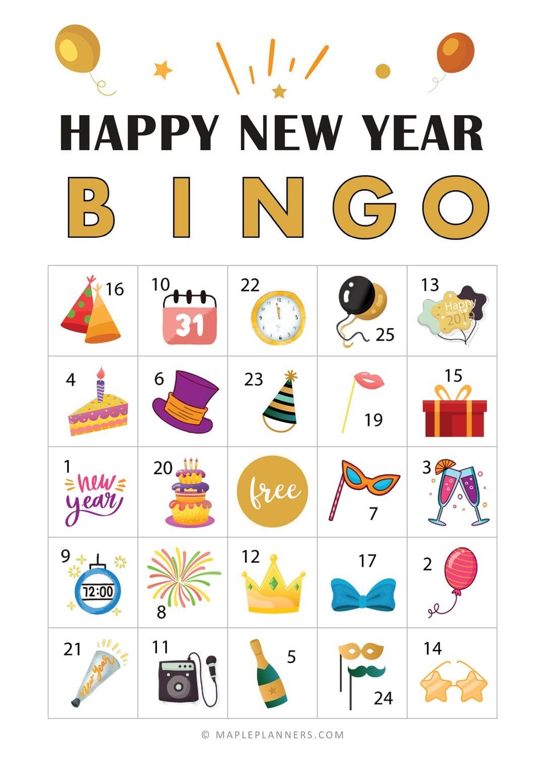 Free Printable New Years Eve Bingo Game Cards