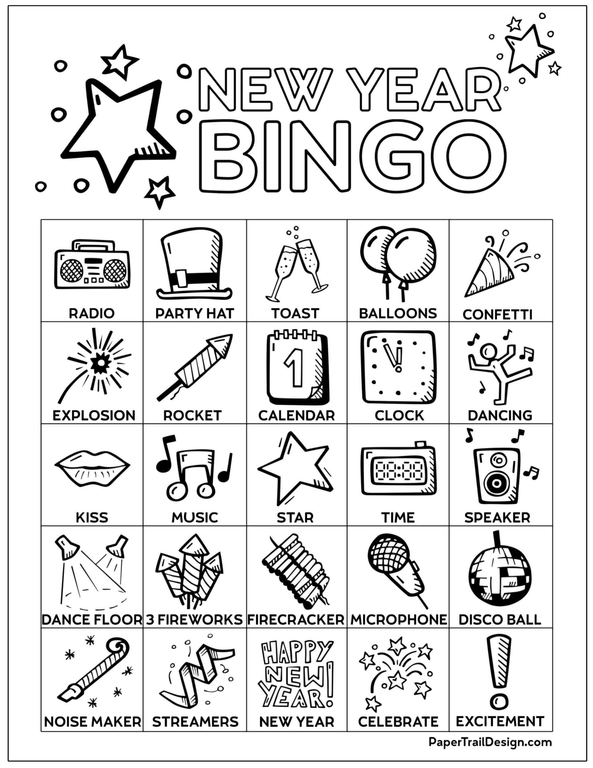 Free Printable New Years Bingo Cards