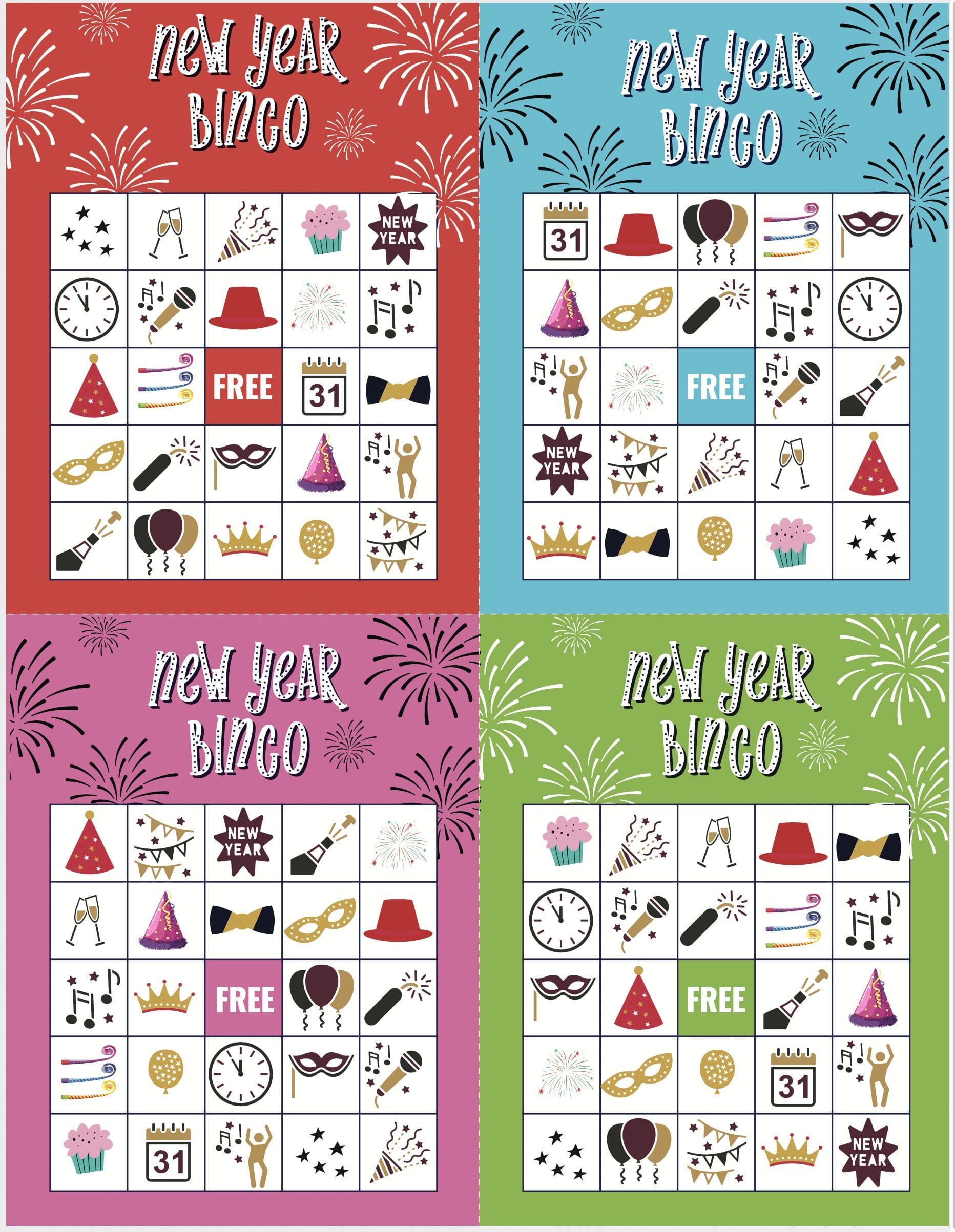 Free Printable New Years Eve Bingo Game Cards