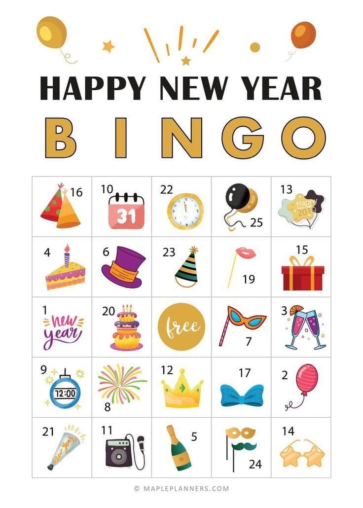 Free Printable New Years Eve Bingo Game Cards