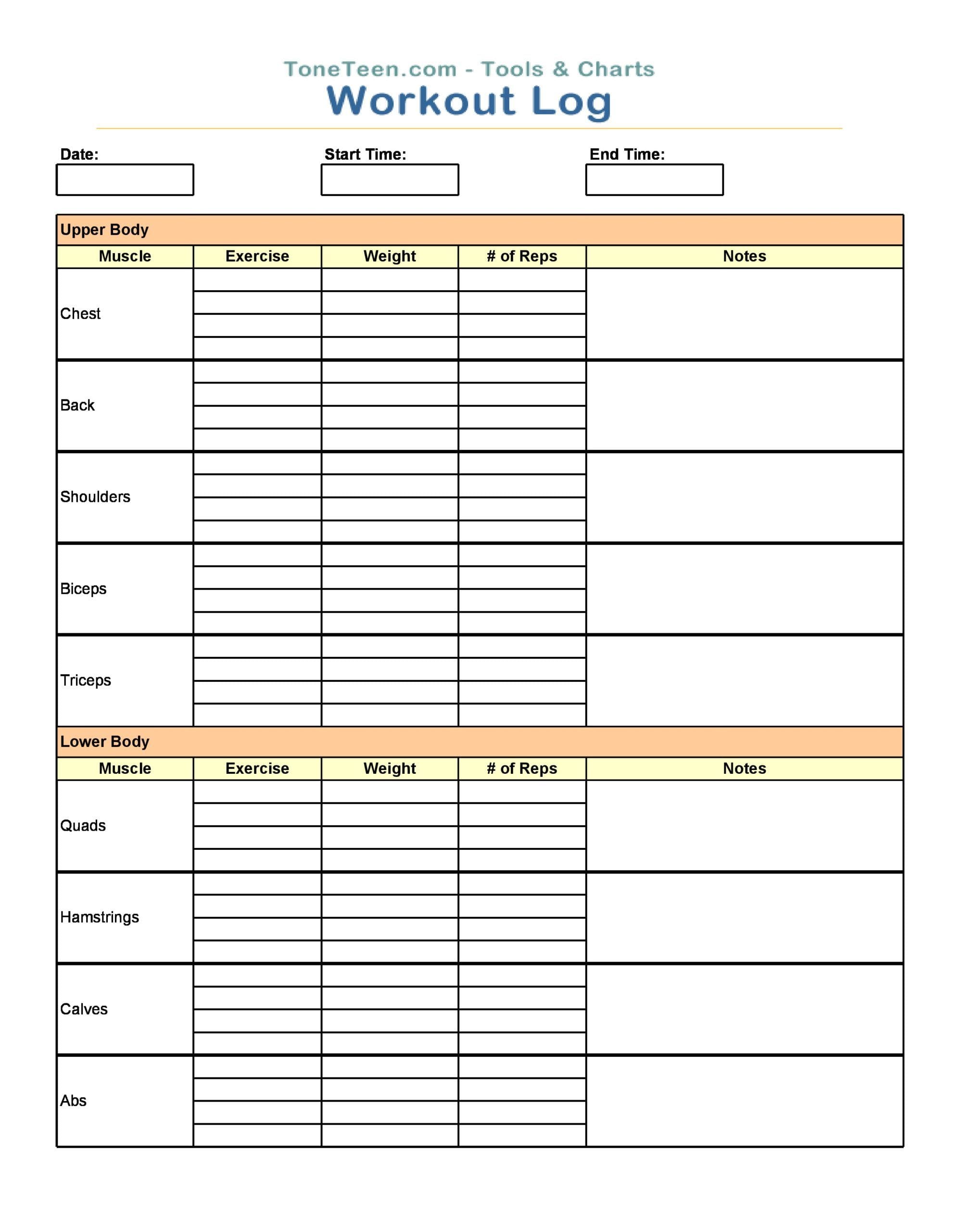 Free Printable Workout Log Sheets