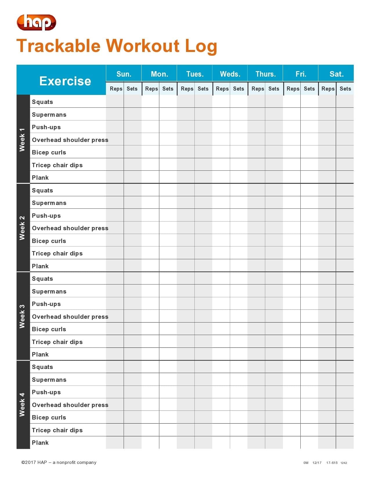 Workout Tracker Printable Free