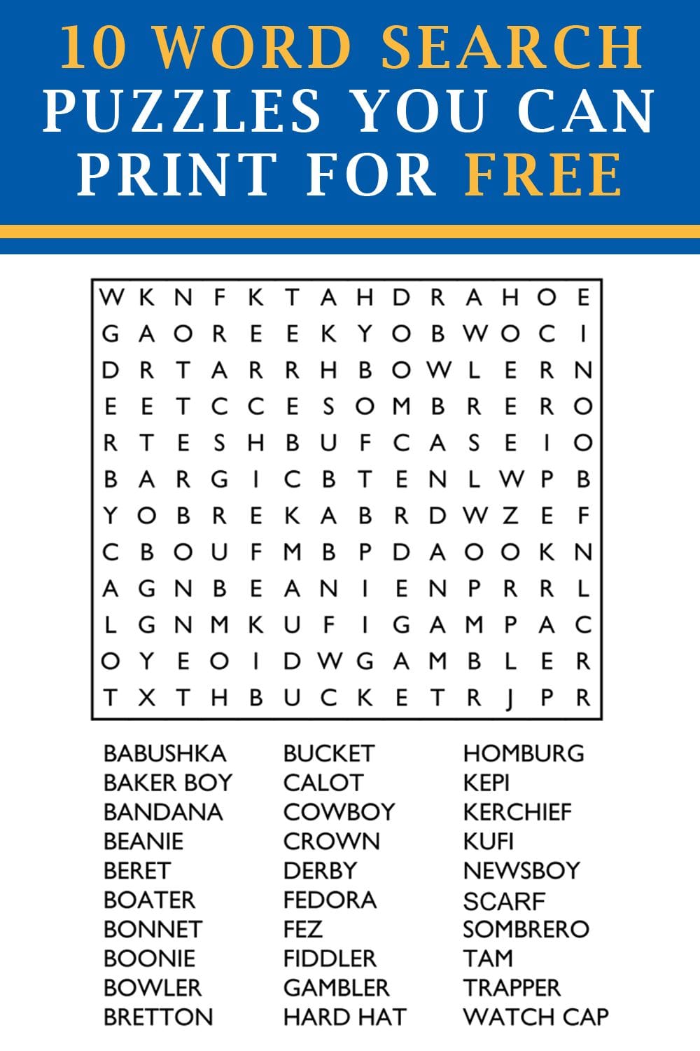 10 Free Word Search Puzzles You Can Print