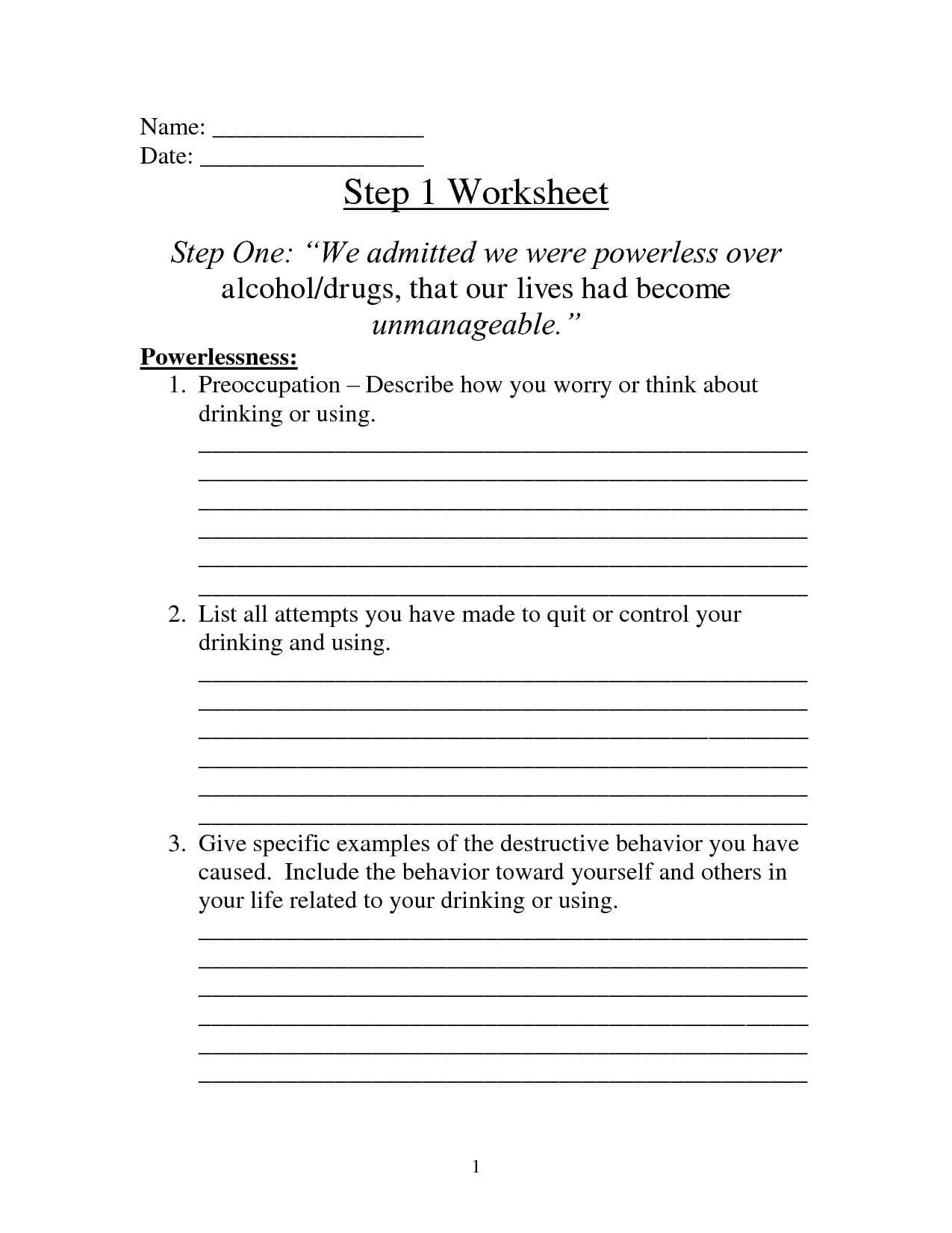 12 Step Recovery Worksheets