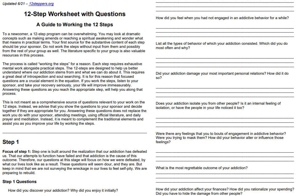 Printable Aa 12 Steps