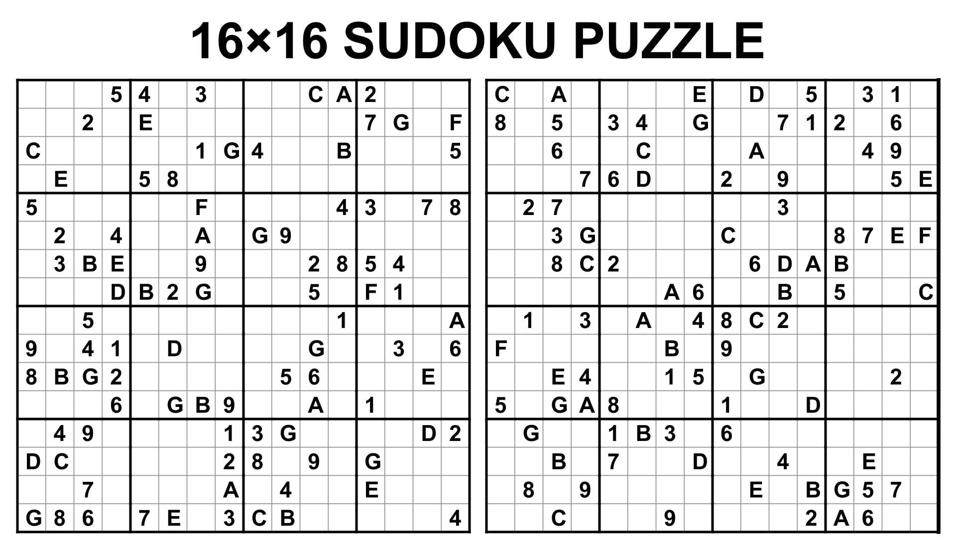 Free Printable 16X16 Sudoku Puzzles