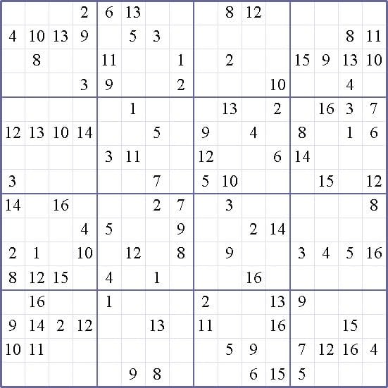 Sudoku 16X16 Printable Free