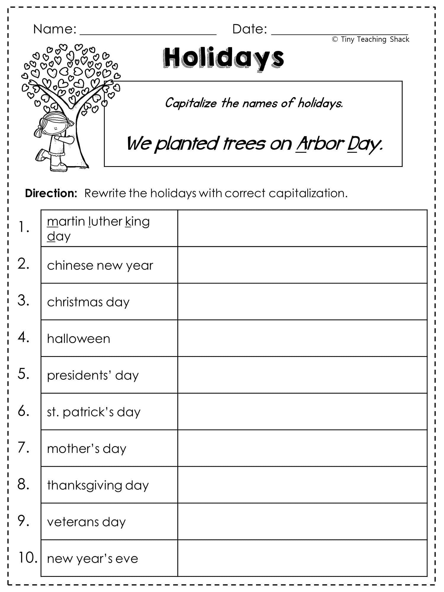 Grammar Worksheet Second Grade