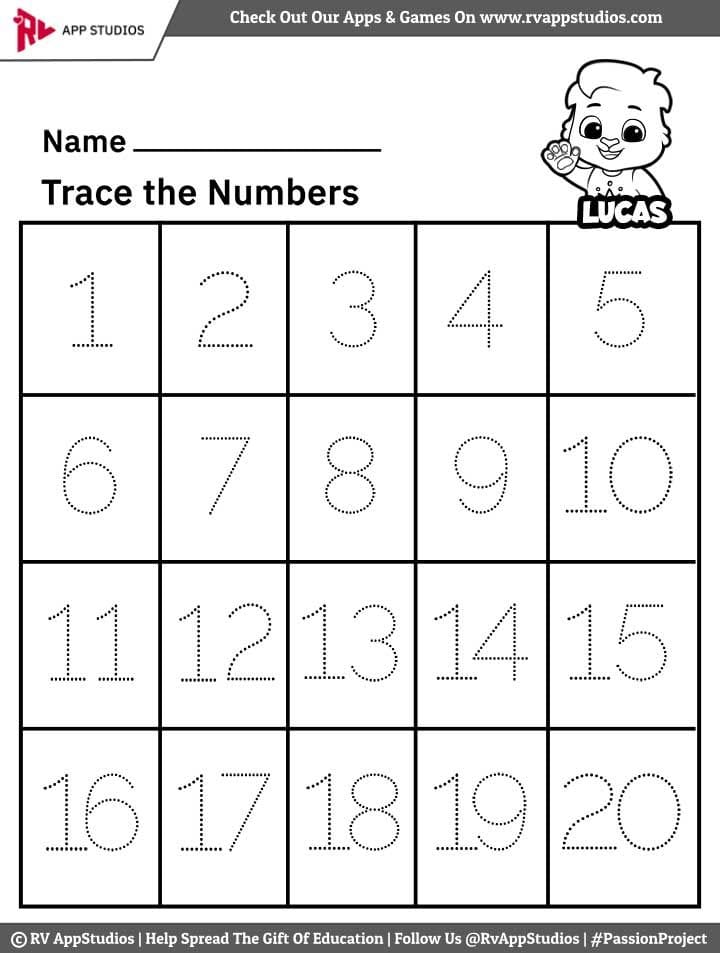 Free Printable Numbers 1 20 Worksheets