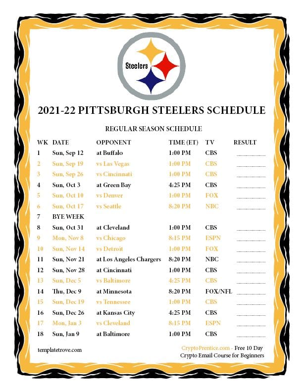 pittsburgh steelers game schedule for 2021