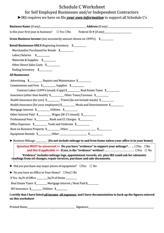 Printable Schedule C Form