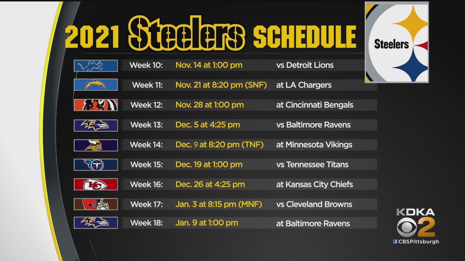 Pittsburgh Steelers Printable Schedule 2023