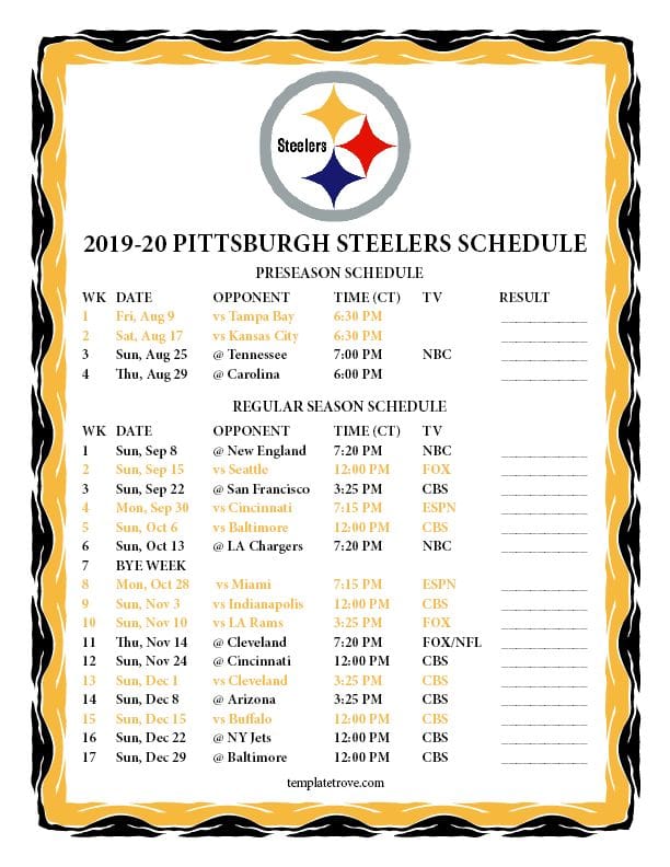 Pittsburgh Steelers Official 2023 Regular Season Schedule Announced