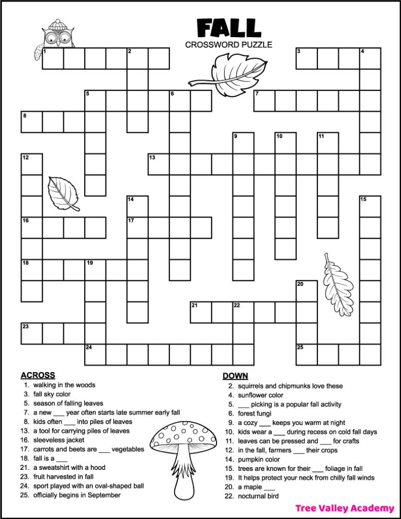 Printable Crossword Puzzles For 4th Graders