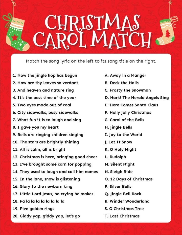 Christmas Carol Finish the Lyric Game Printable Christmas