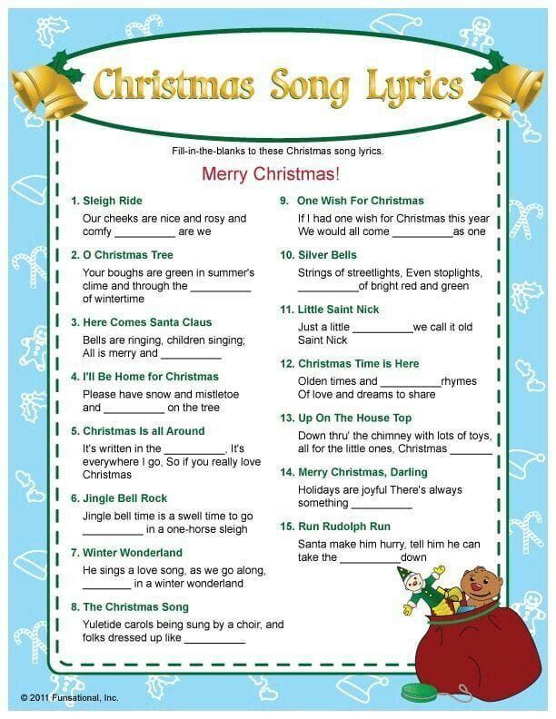 Christmas Carol Finish The Lyric Game Printable