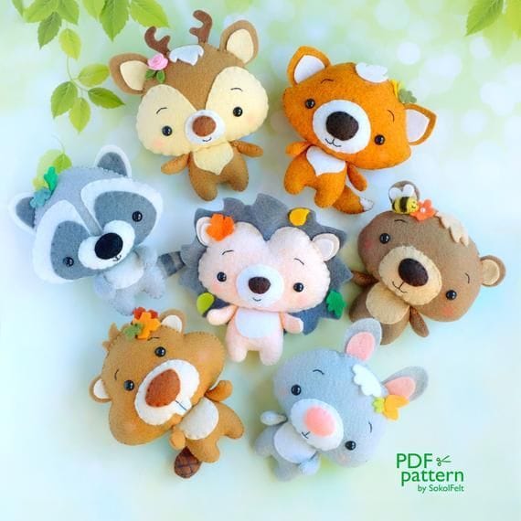 Set of 5 Felt Woodland Animal PDF Patterns