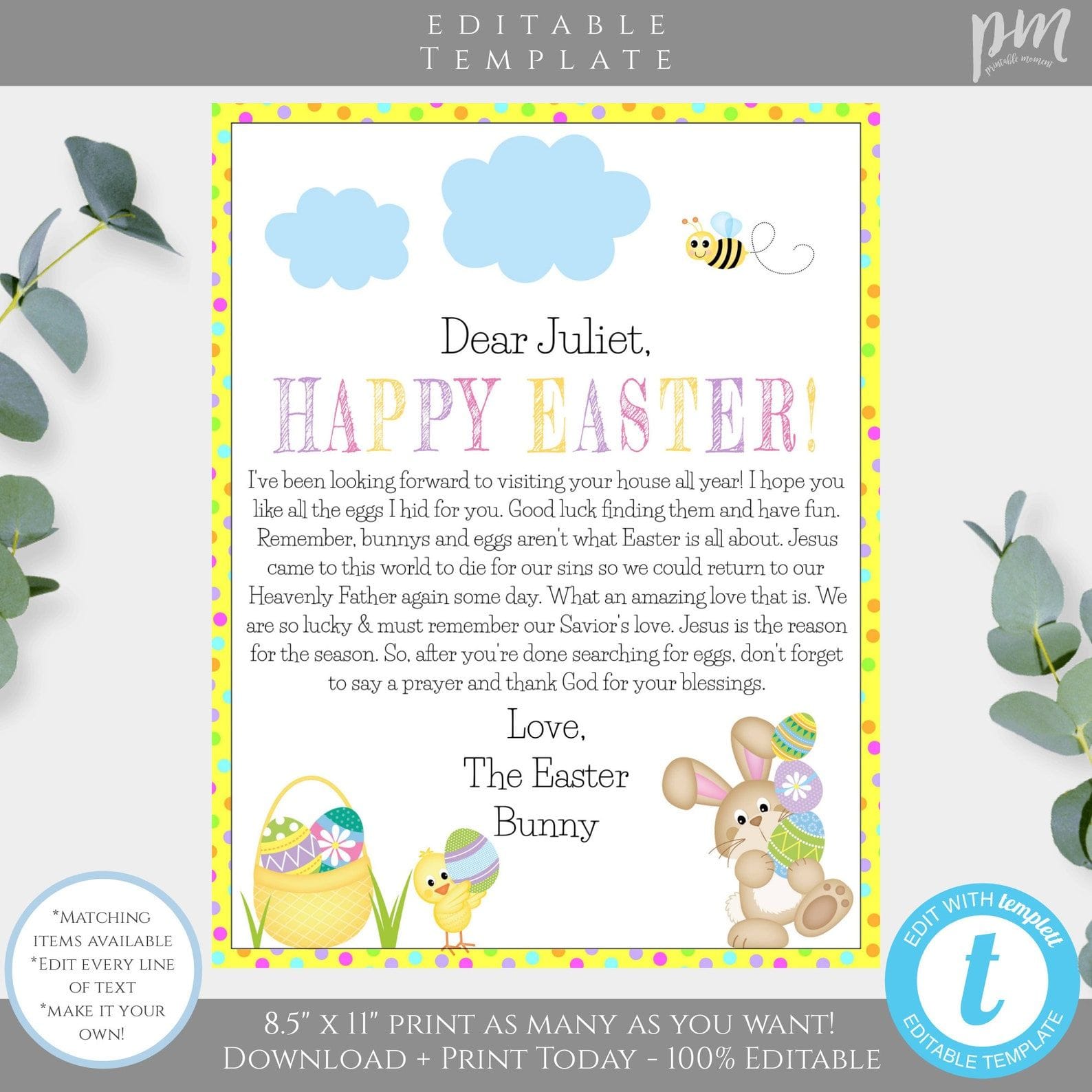 Easter Bunny Letter Template Kids Easter Letter for Basket