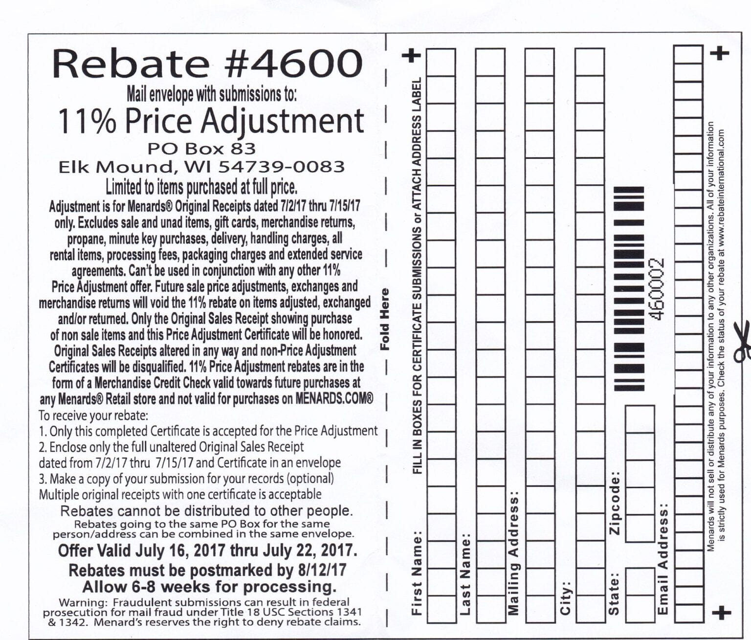 Menards rebate form: Fill out sign online