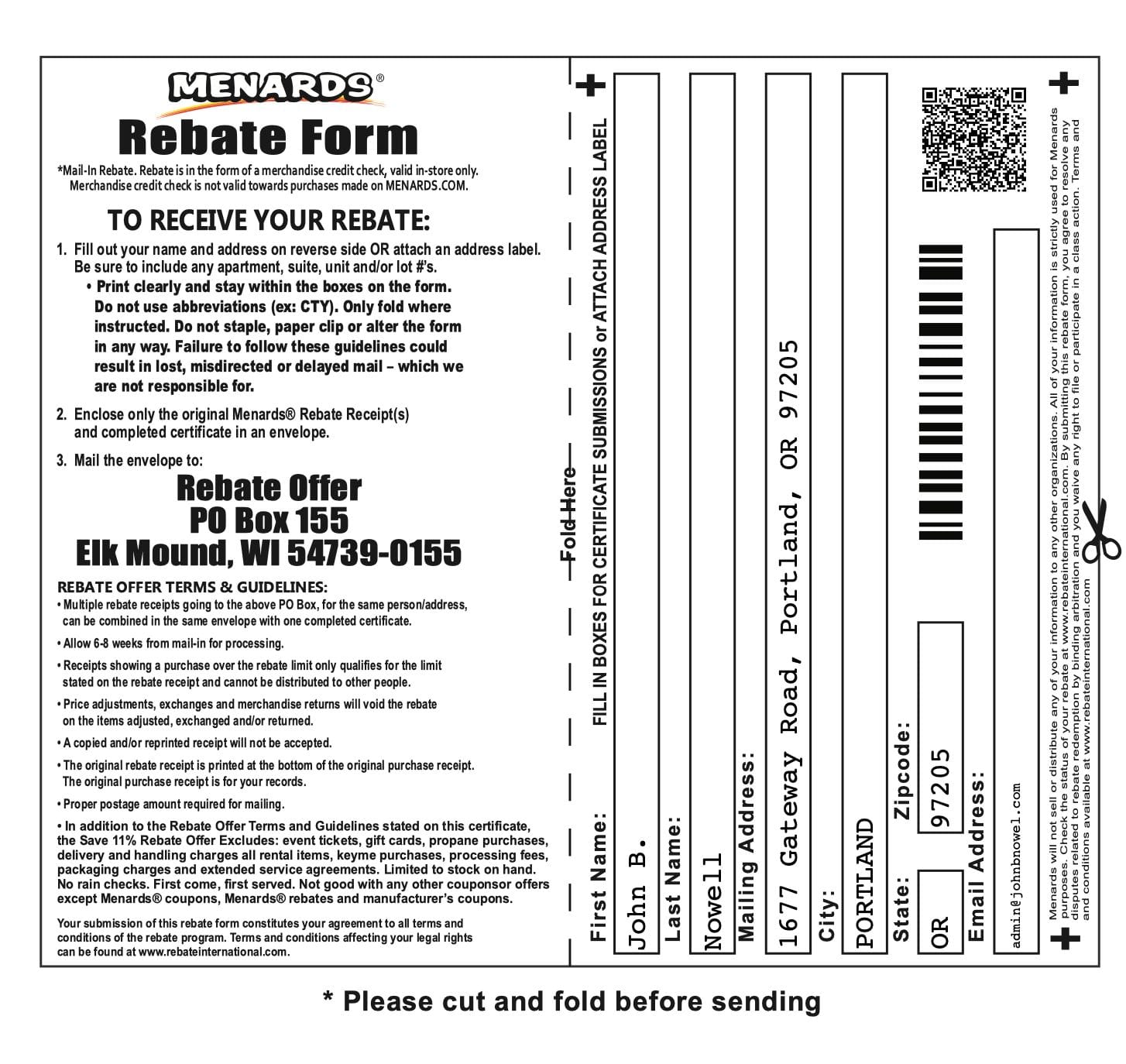 Printable Menards Rebate Form