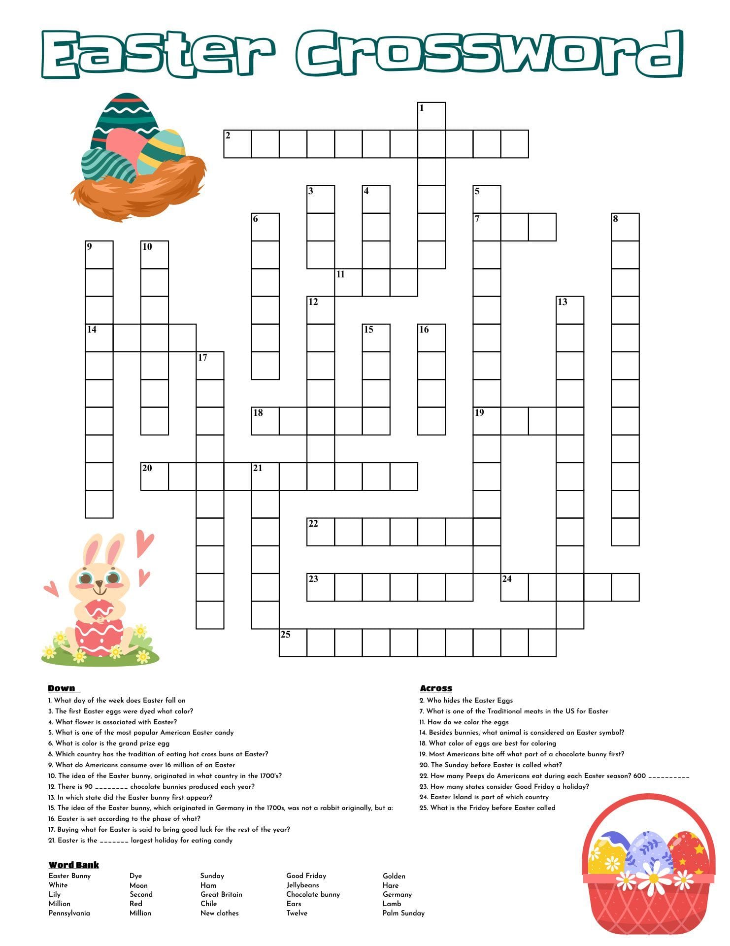 Free Printable Easter Crossword Puzzle with Key