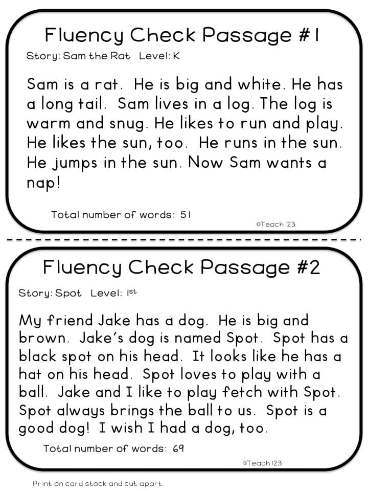 Reading Fluency Worksheets