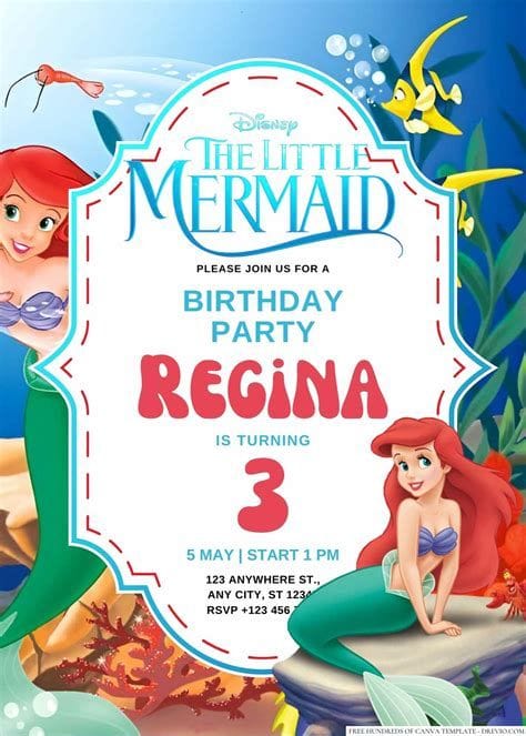 Ariel Little Mermaid Birthday Invitations