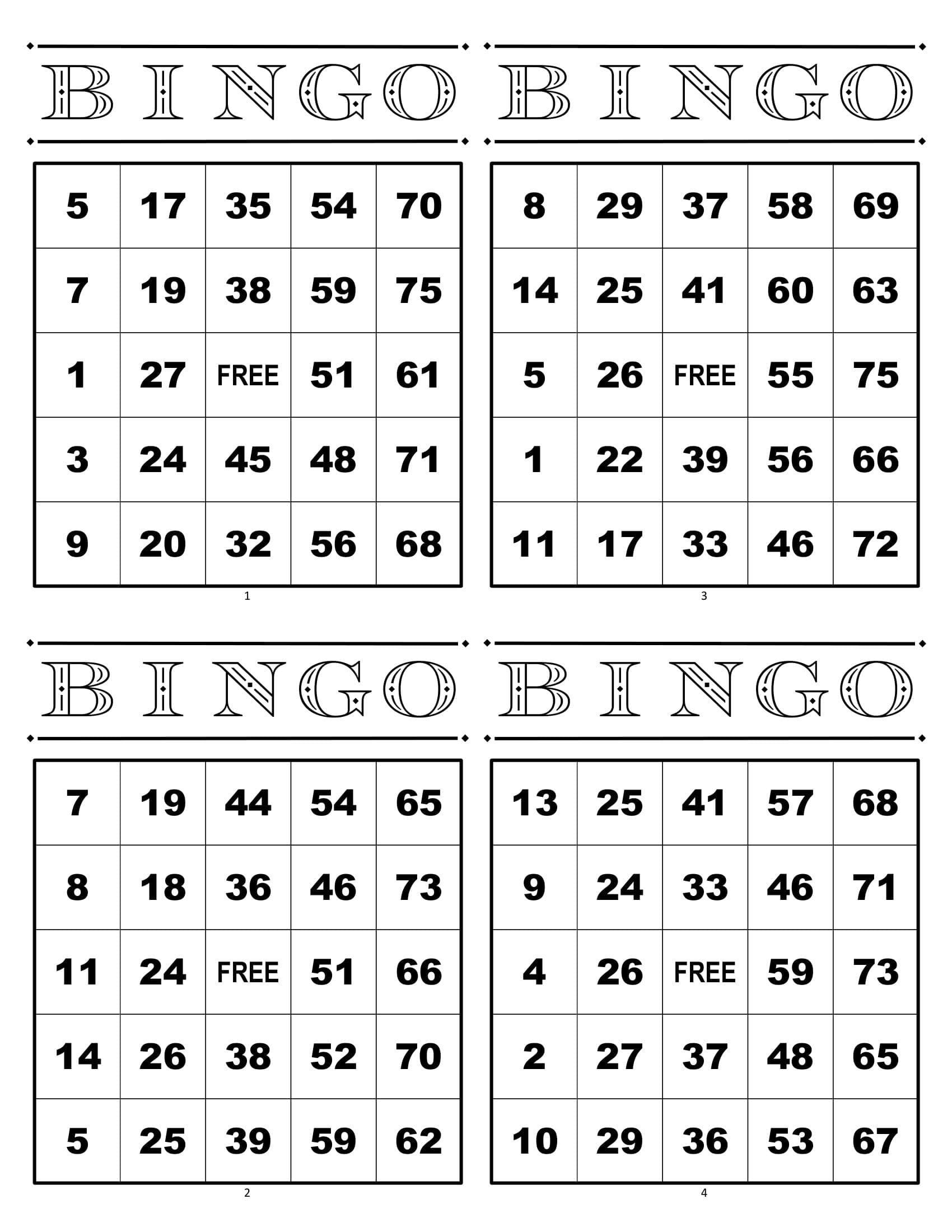 Printable Bingo Sheets With Numbers