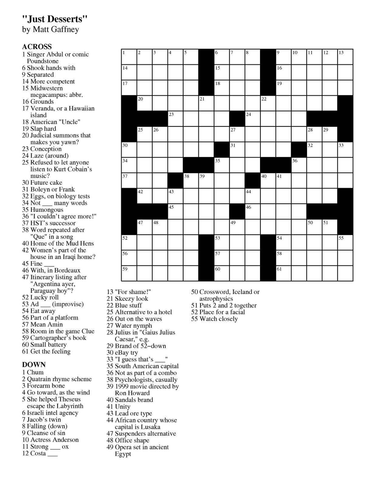 Free Crossword Puzzles Maker Printable