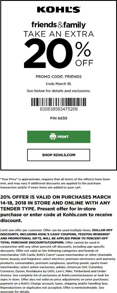 Kohls Coupons Free Printable