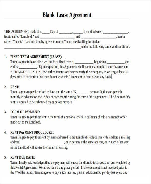 Printable Free Lease Agreement