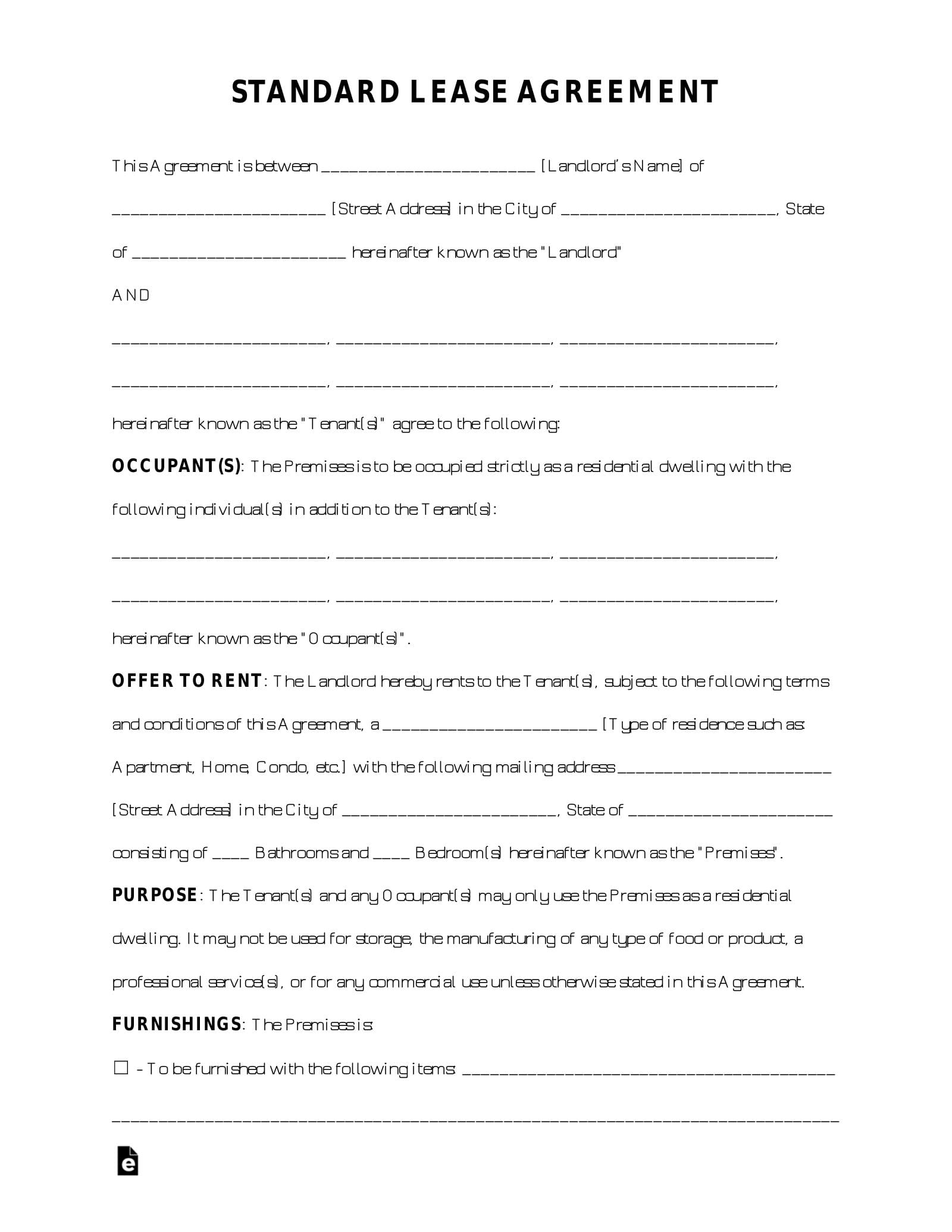 Standard Free Printable Lease Agreement