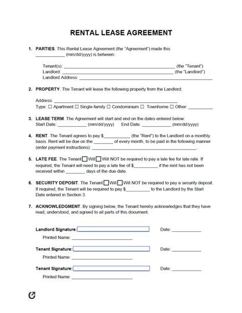 Downloadable Free Printable Lease Agreement