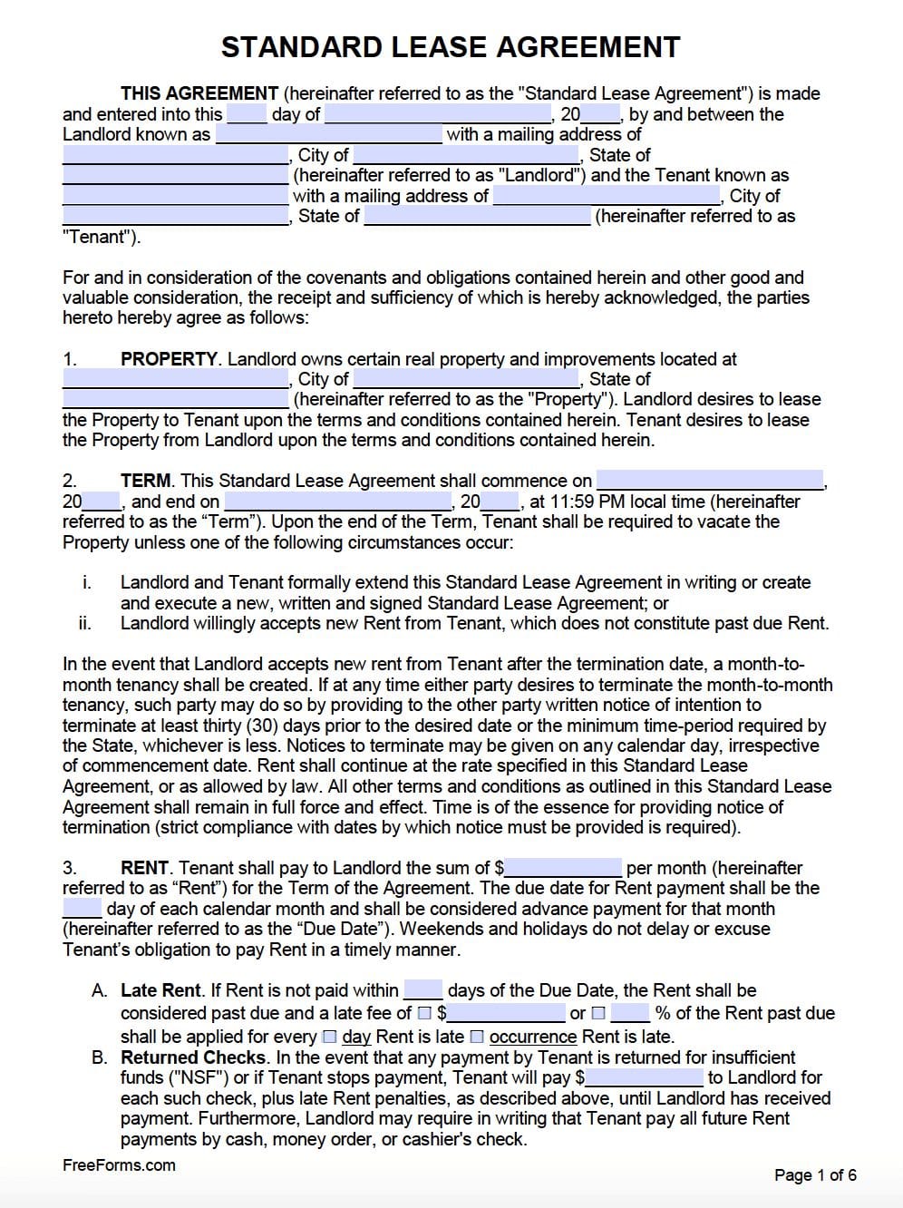 Printable Lease Agreement Template Free