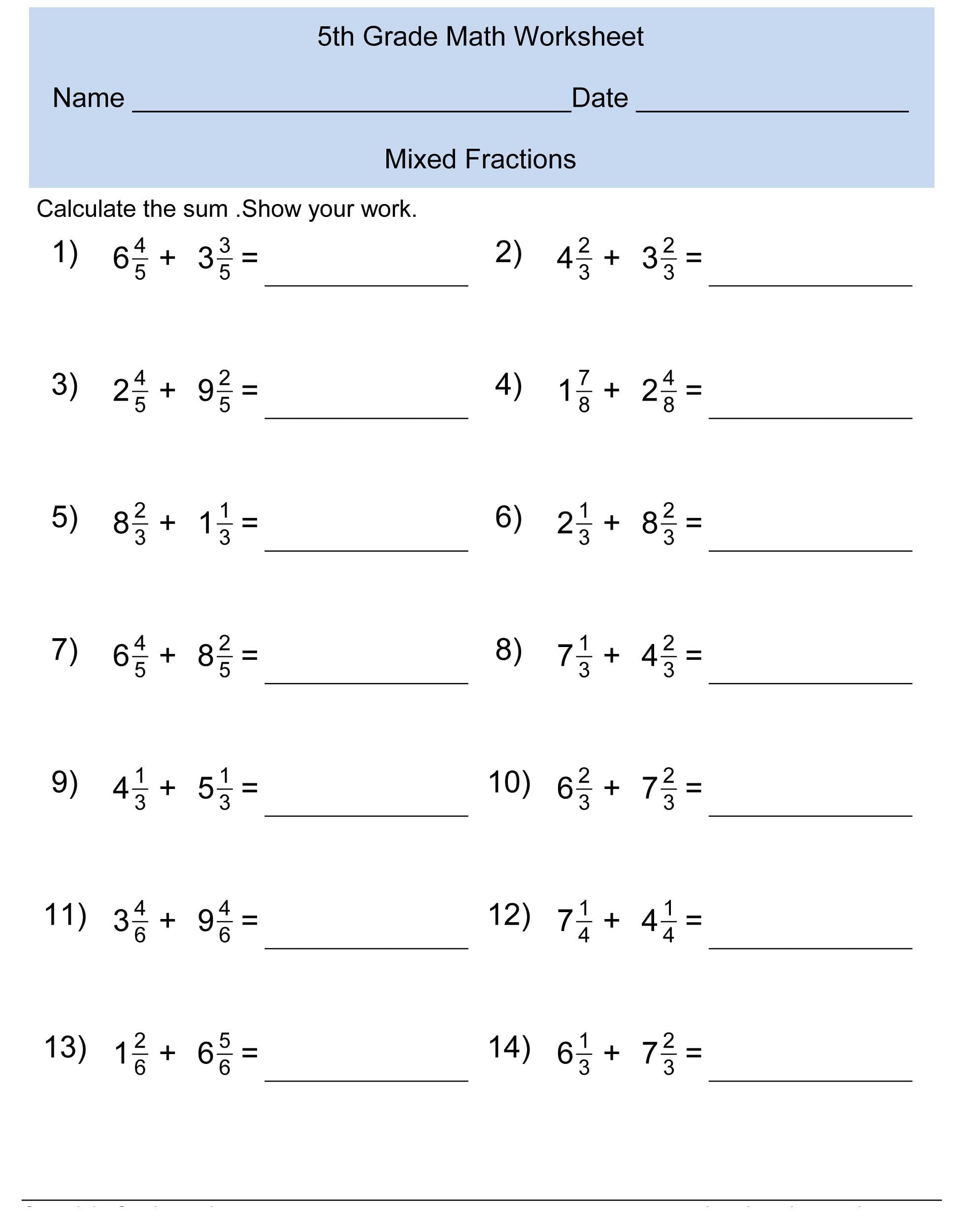 5th Grade Math Worksheet