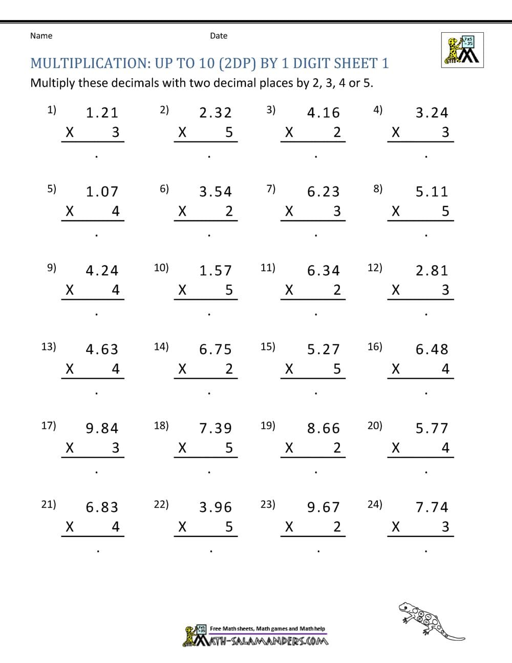 Free Printable Fifth Grade Math Practice Worksheet