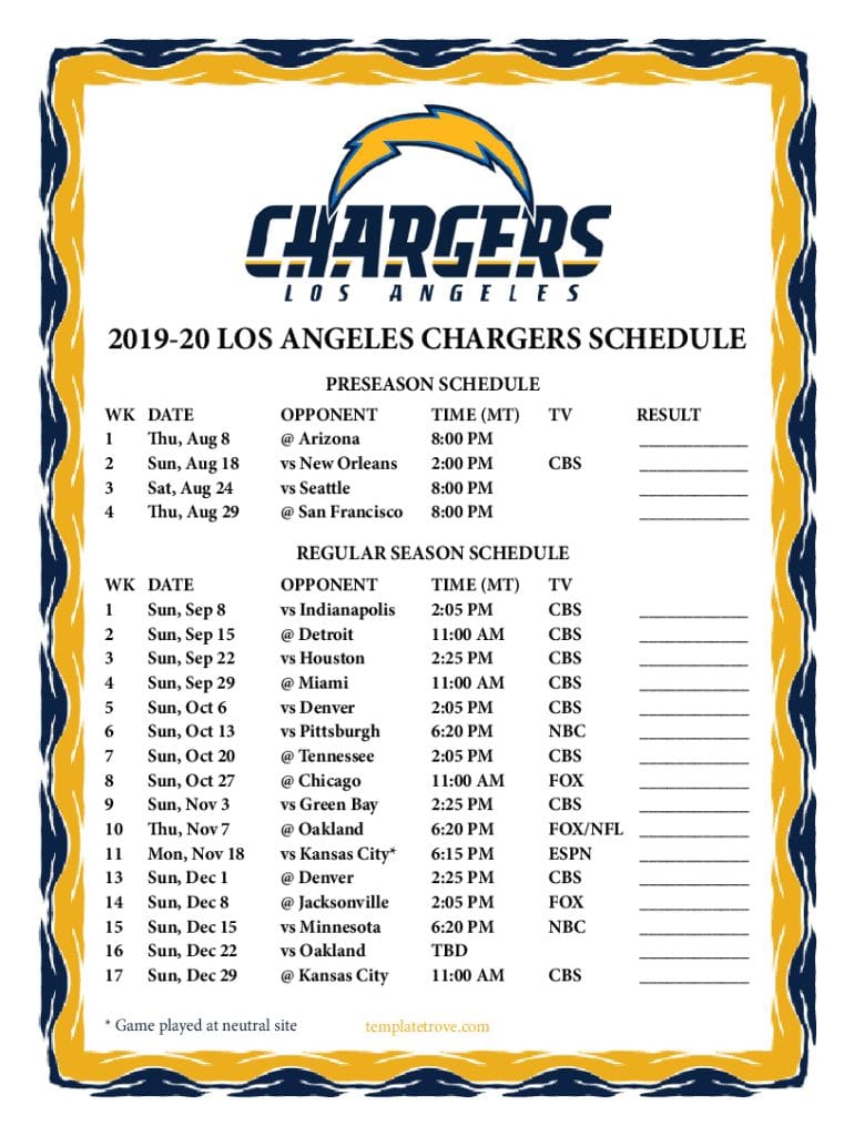 Fillable Online Schedules Printable Team Schedules Fax Email Print