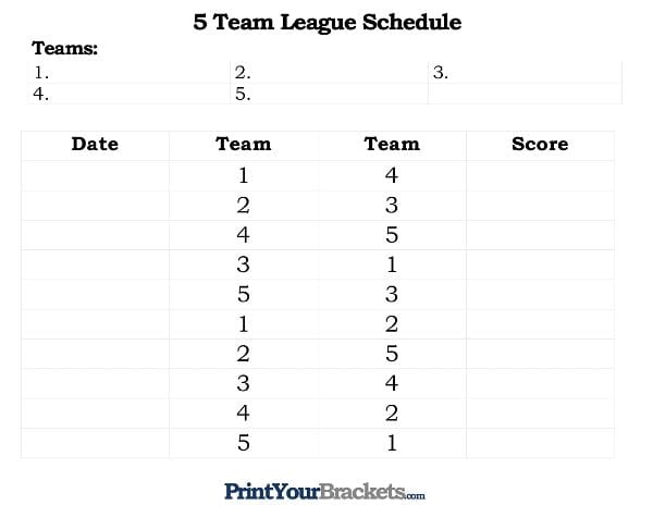 Printable Team Schedules